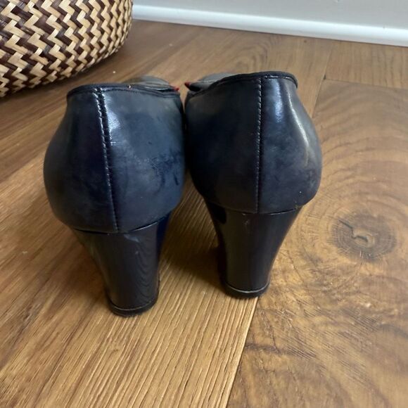 Vintage 60s 70s Imperial Block 2.5” Heel Shoes Navy Blue Black Red Grey 7 - Picture 5 of 11